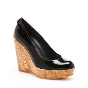 Stuart Weitzman Corkswoon Pump Cork Wedge Black Patent leather Platform 8.5 M